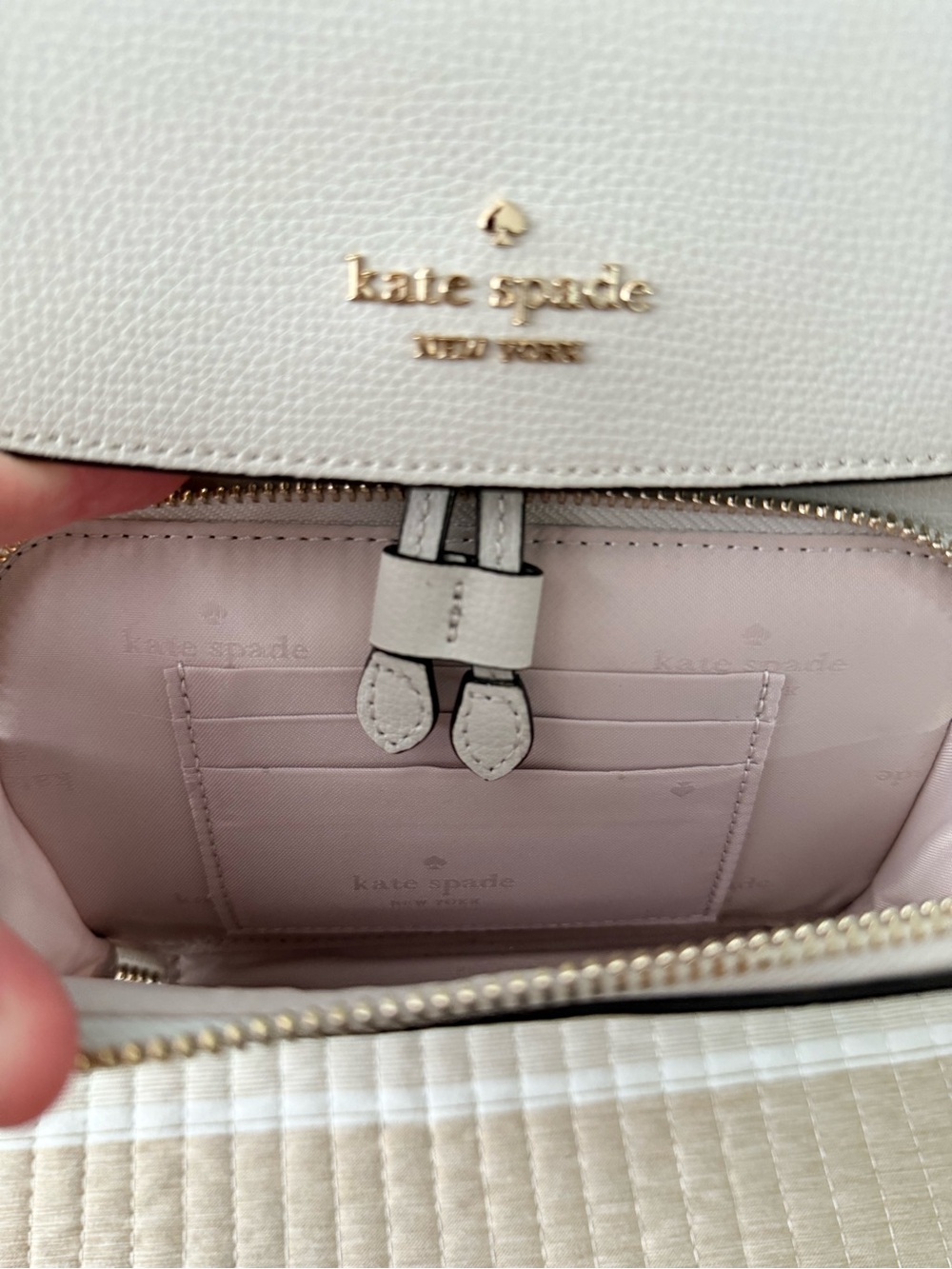 kate spade pebble leather mini backpack in light beige - Picture 3 of 5
